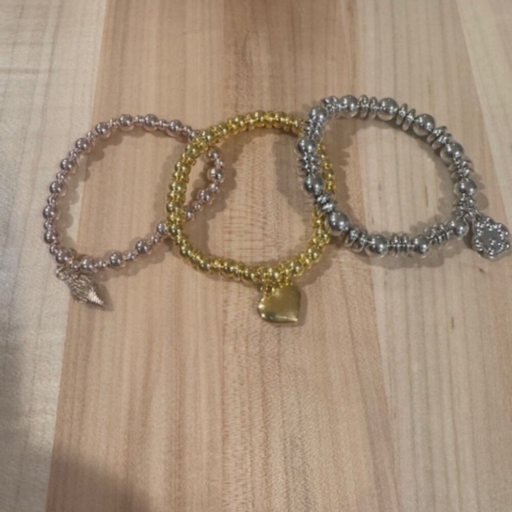 Set of three handmade bracelets - silver, gold and bronze